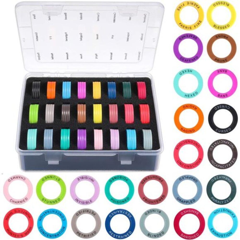 Upgraded DND Miniatures Condition Rings - 96 D&D Status Effect Markers in 24